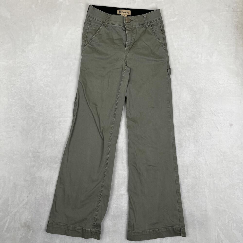 Democracy Carpenter Pants Womens 2 Green Twill Straight Leg Utility Workwear